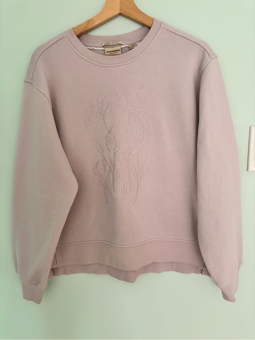 Scotch & Soda Floral Embroidered Soft Crewneck Sweatshirt Mauve Pink Size M